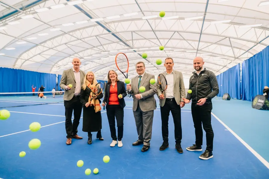 Partners celebrate the opening of Oriam Indoor Tennis Centre