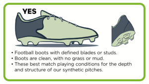 Football boots with defined blades or studs are best for our synthetic pitches.